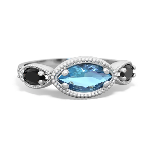 blue topaz-onyx milgrain marquise ring