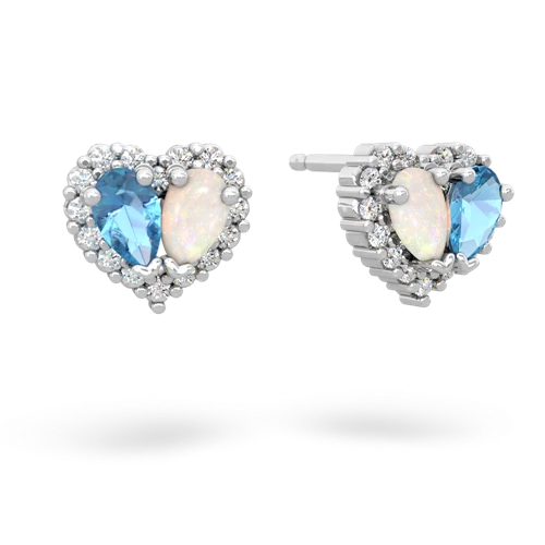 blue topaz-opal halo-heart earrings