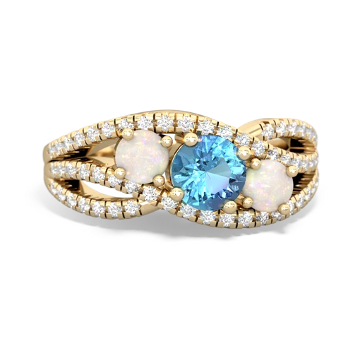 blue topaz-opal three stone pave ring