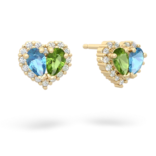 blue topaz-peridot halo-heart earrings