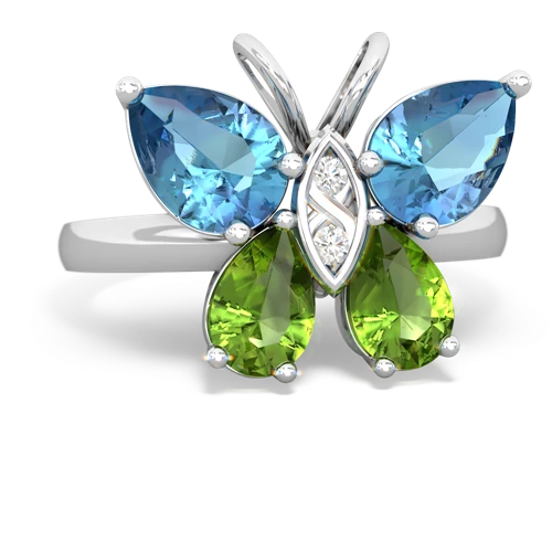 blue topaz-peridot butterfly ring