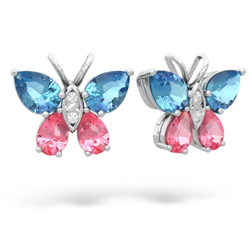 blue topaz-pink sapphire butterfly earrings