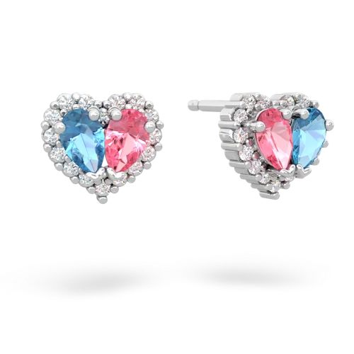blue topaz-pink sapphire halo-heart earrings