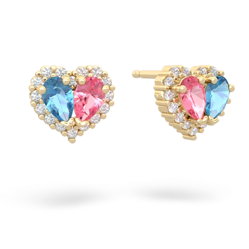 blue topaz-pink sapphire halo-heart earrings