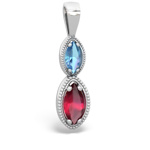 blue topaz-ruby antique milgrain pendant