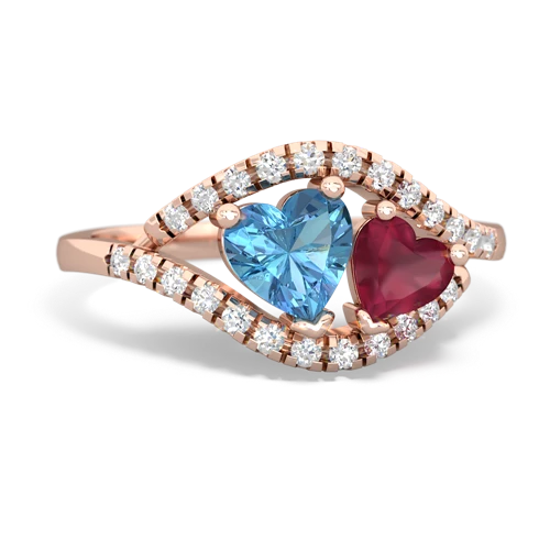 blue topaz-ruby mother child ring