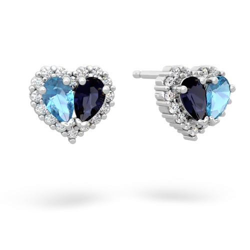 blue topaz-sapphire halo-heart earrings