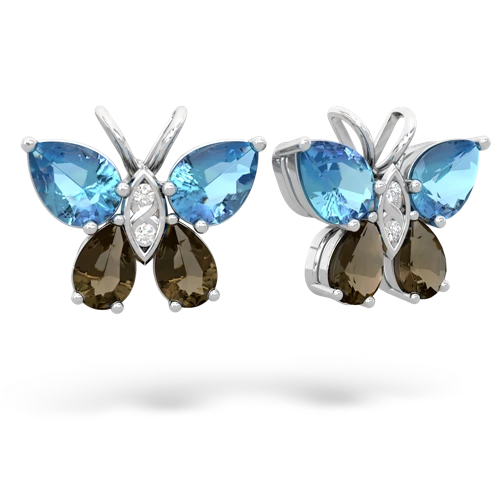 blue topaz-smoky quartz butterfly earrings