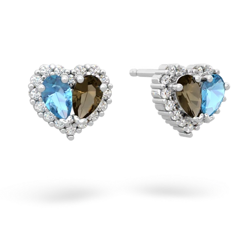 blue topaz-smoky quartz halo-heart earrings