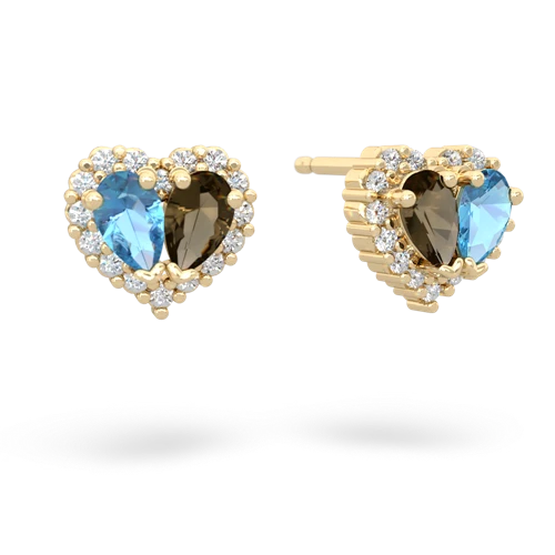 blue topaz-smoky quartz halo-heart earrings