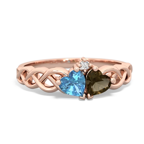 blue topaz-smoky quartz celtic braid ring