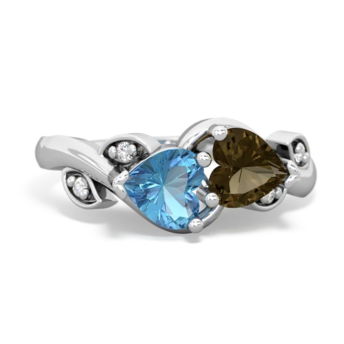 blue topaz-smoky quartz floral keepsake ring