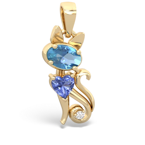 blue topaz-tanzanite kitten pendant