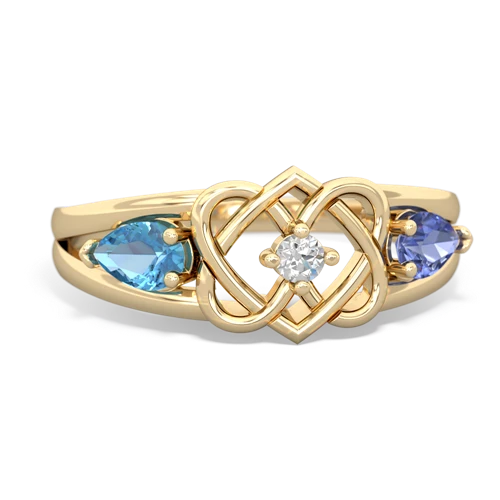 blue topaz-tanzanite double heart ring