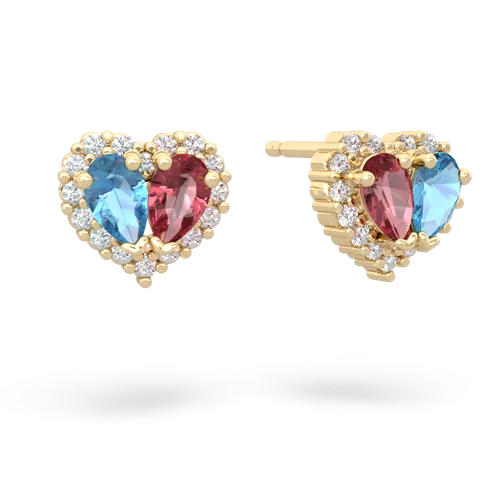 blue topaz-tourmaline halo-heart earrings