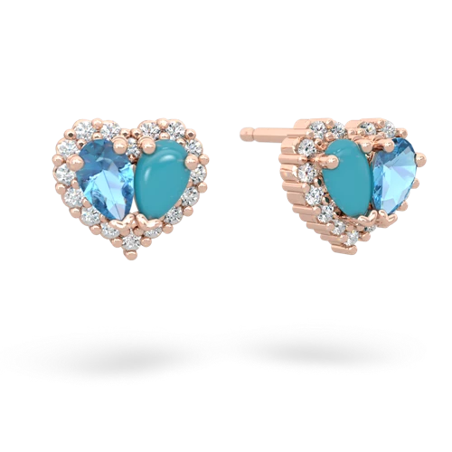 blue topaz-turquoise halo-heart earrings