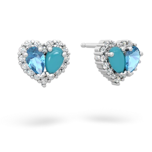blue topaz-turquoise halo-heart earrings