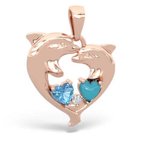 blue topaz-turquoise dolphins pendant