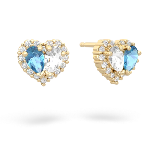 blue topaz-white topaz halo-heart earrings