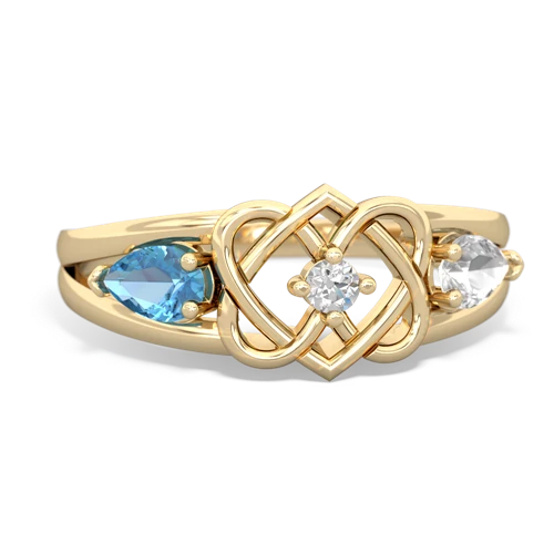 blue topaz-white topaz double heart ring