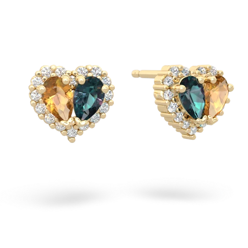 citrine-alexandrite halo-heart earrings