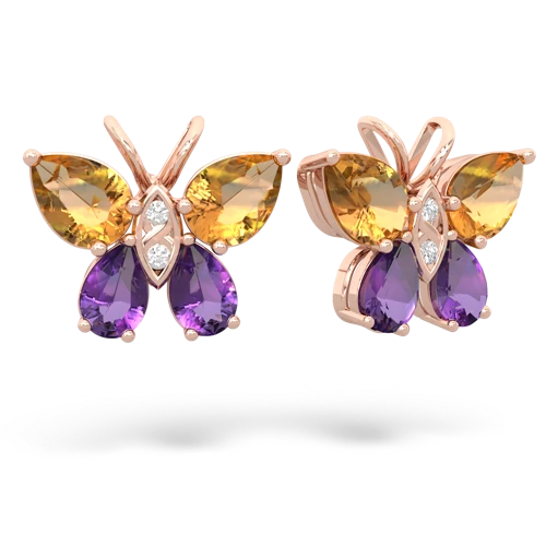 citrine-amethyst butterfly earrings