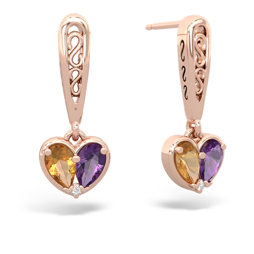 citrine-amethyst filligree earrings