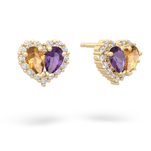 citrine-amethyst halo-heart earrings