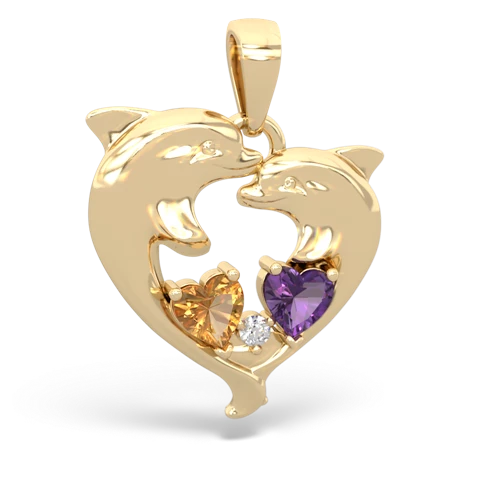 citrine-amethyst dolphins pendant