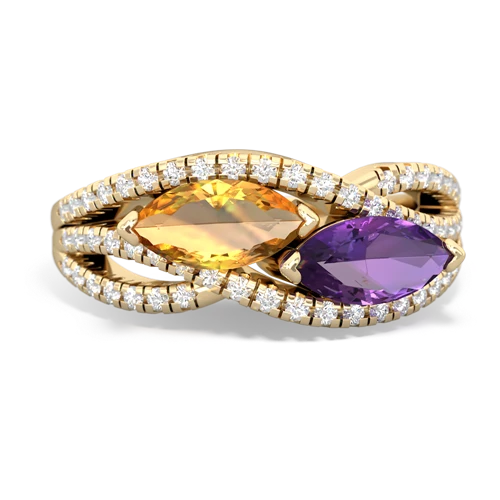 citrine-amethyst double heart ring