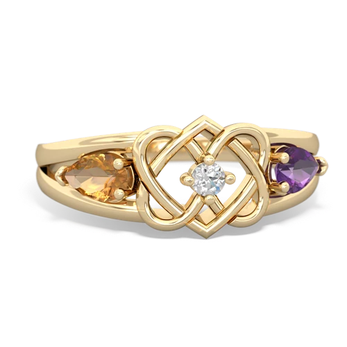 citrine-amethyst double heart ring