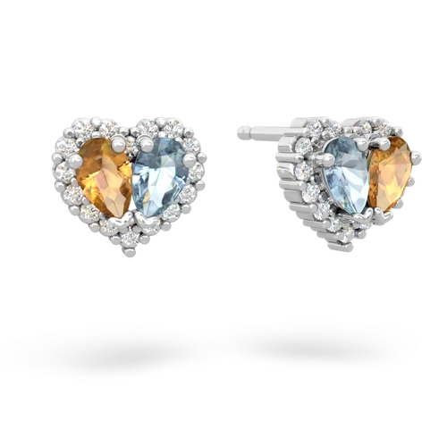 citrine-aquamarine halo-heart earrings