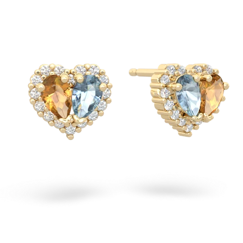 citrine-aquamarine halo-heart earrings