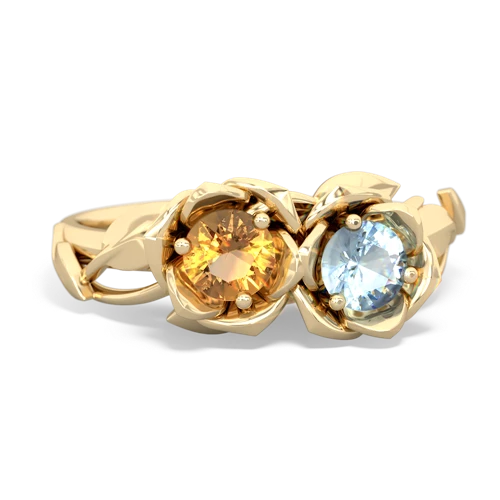 citrine-aquamarine roses ring