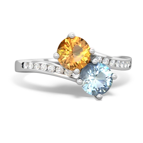 citrine-aquamarine two stone channel ring