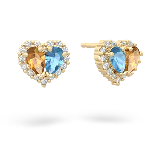 citrine-blue topaz halo-heart earrings