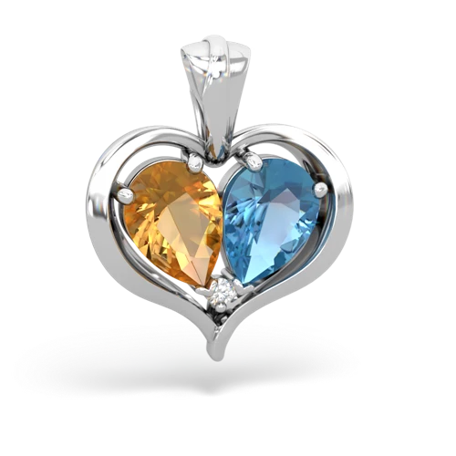 citrine-blue topaz half heart whole pendant