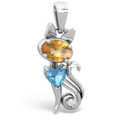 citrine-blue topaz kitten pendant