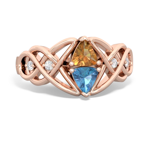 citrine-blue topaz celtic knot ring