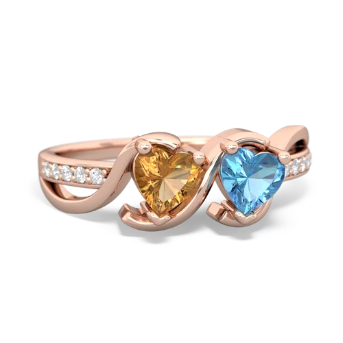 citrine-blue topaz double heart ring