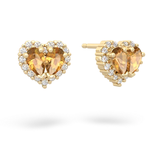 citrine-citrine halo-heart earrings