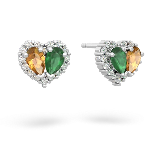 citrine-emerald halo-heart earrings