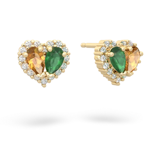 citrine-emerald halo-heart earrings