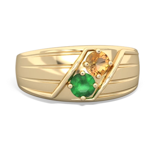 citrine-emerald mens ring