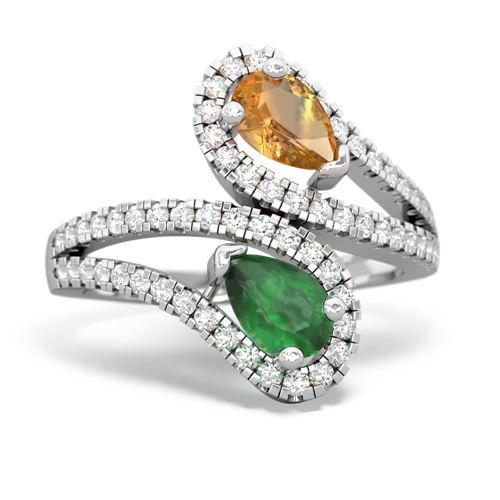 citrine-emerald pave swirls ring