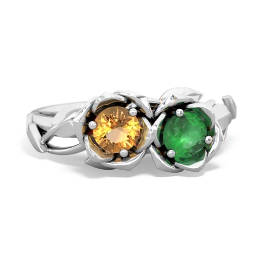 citrine-emerald roses ring