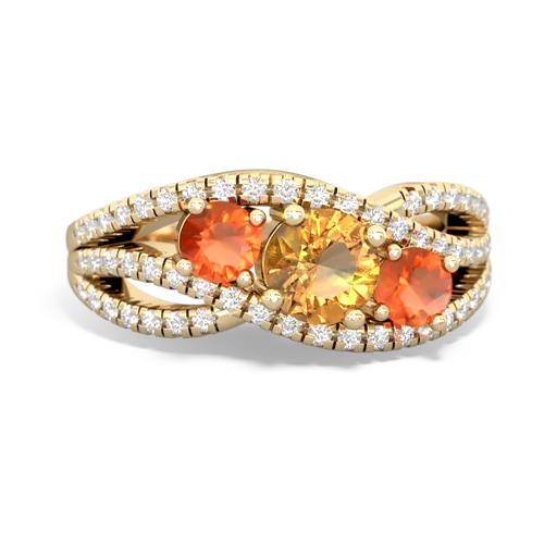 citrine-fire opal three stone pave ring