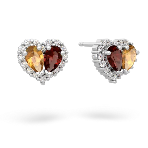 citrine-garnet halo-heart earrings