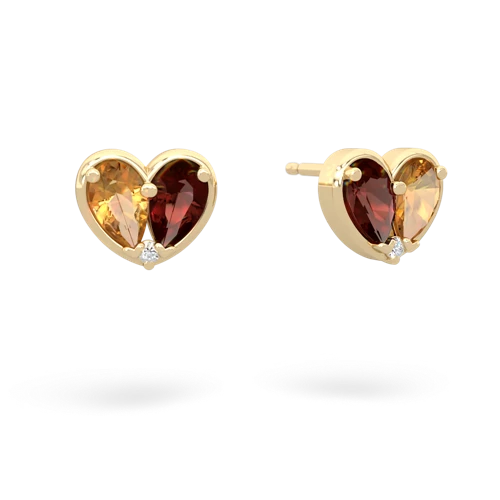 citrine-garnet one heart earrings