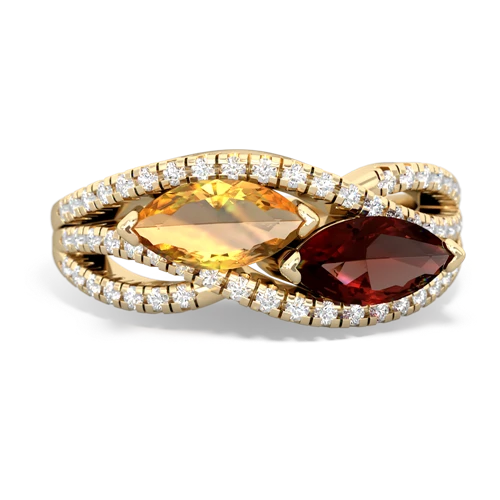 citrine-garnet double heart ring